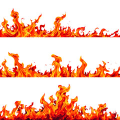 set of fire flames isolated cutout, transparent png