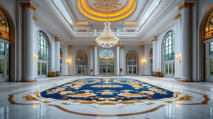 [Elegant luxury hotel lobby design] Luxurious Grand Lobby with Ornate Chandeliers Modern Minimalist Design