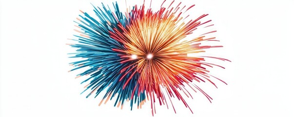A vibrant explosion of colorful sparks radiates outward, featuring blue and red hues, symbolizing celebration and joy.