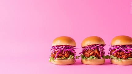 Vibrant Jackfruit 'Pulled Pork' Sliders on Pastel Background: Colorful Vegan Delight