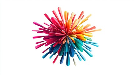 A vibrant, spherical arrangement of colorful sticks radiates outwards, creating a visually striking and playful display.