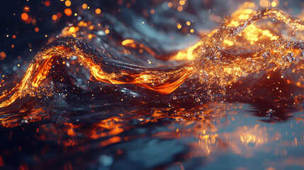 Abstract 3D Flowing Liquid-Like Wave Textures in Red, Orange, and Gold Gradient background wallpaper