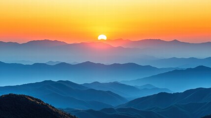 Obraz premium Majestic Sunset Over Mountain Range with Vibrant Color Palette