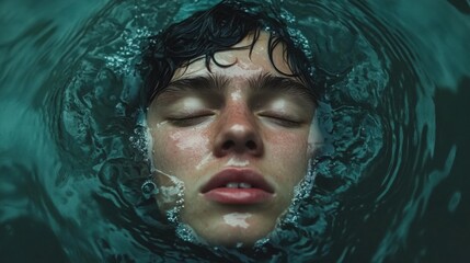 Young Person Floating in Calm Water with Closed Eyes and Peaceful Expression