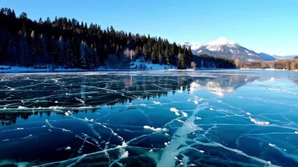 Frozen Alpine Lake with Cracked Ice and Mountain Reflection - Powered by Adobe