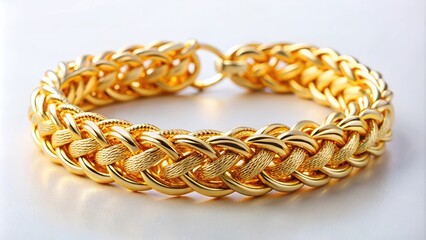 Naklejka premium Close up of a luxurious gold bracelet on a white background, jewelry, accessory, fashion, precious metal, elegance, shiny, stylish