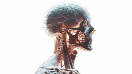 Detailed human anatomy illustration showcasing muscles and skeleton in profile view. on isolated white background. Dewlit. Illustration