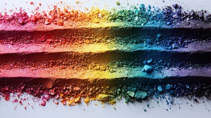 Colorful crushed pigment powder streaks on white background.