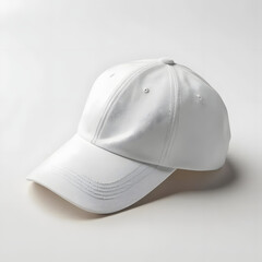 Fototapeta premium A plain white baseball cap with a smooth texture, perfect for branding, fashion, or promotional use. generative ai