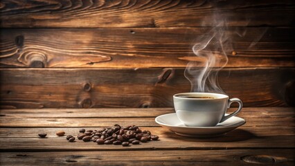 Cup of steaming coffee on rustic wooden table, coffee, cup, drink, hot, beverage, aroma, morning, wooden, table, rustic, warm