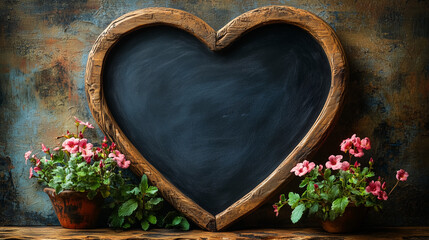 A heart-shaped chalkboard with a handwritten Valentine’s Day message.