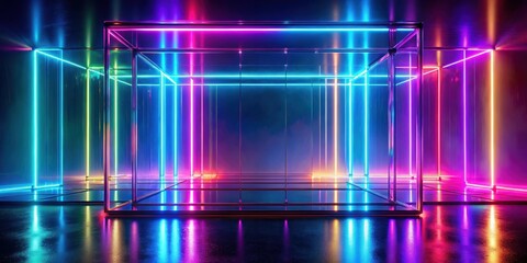 Abstract glass background with glowing neon lights, abstract, background,glass, glow, neon, lights, wallpaper