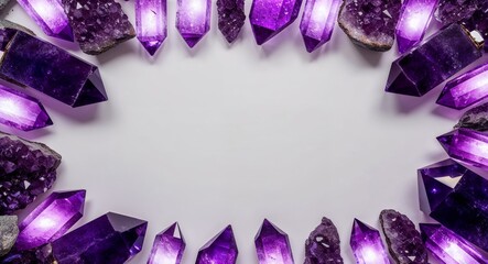 Purple theme glowing crystals on plain white background