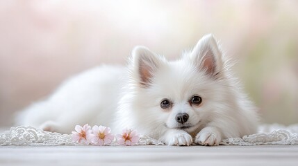 Obraz premium Adorable pomeranian dog celebrating valentine's day in vintage lace