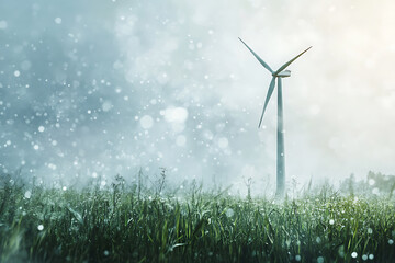 Misty Field with Windmill - Sustainable Energy