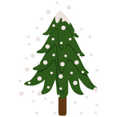 Winter Christmas Tree. Vector New Year set with christmas trees. Evergreen trees with balls, stars and garlands. Fir trees for Christmas.