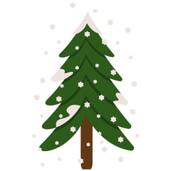 Winter Christmas Tree. Vector New Year set with christmas trees. Evergreen trees with balls, stars and garlands. Fir trees for Christmas.