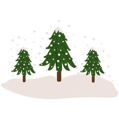 Winter Christmas Tree. Vector New Year set with christmas trees. Evergreen trees with balls, stars and garlands. Fir trees for Christmas.