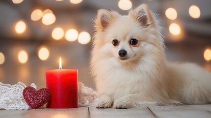 Obraz premium Pomeranian dog celebrates valentine's day with vintage charm