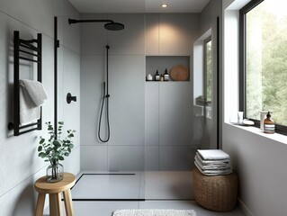 modern bathroom with a minimalist walk-in shower 