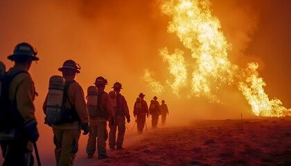 Fototapeta premium Firefighters Approaching Inferno