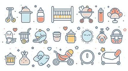Cute baby items icons set.