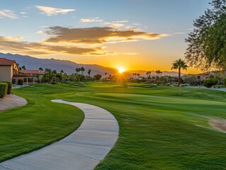 beautiful golf course at sunset or sunrise - ai