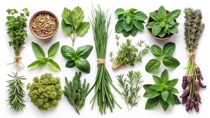 Obraz premium Herb Series Sampler with clipping paths , herbs, spices, cooking, culinary, fresh, variety, collection, assortment