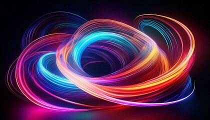 Obraz premium Neon Swirls: Abstract 3D Render of Intertwined Glowing Light Trails