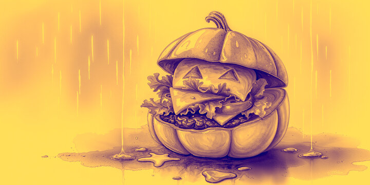 Drawing Of A Pumpkin Burger Under The Rain - Powered by Adobe