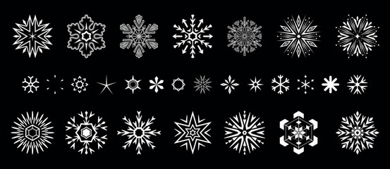 Snowflakes icon collection. Graphic modern black and white ornament