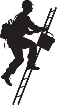 recommend clip art: Silhouette of laborer climbing a ladder with a toolbox vector silhouette