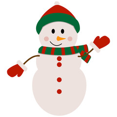 Cheerful snowmen in different costumes and scarf and hat.