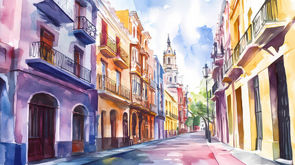 Fototapeta premium Watercolor world cityscapes: a captivating collection of iconic cityscapes rendered in vibrant watercolor, evoking a sense of wanderlust and artistic expression. Wanderlust. Illustration