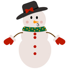Cheerful snowmen in different costumes and scarf and hat.