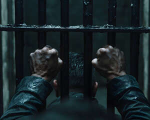 Man's Hands Gripping Prison Bars