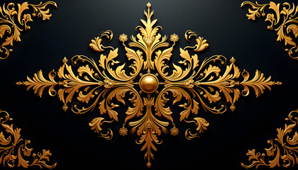 Radiant Gothic Damask in Deep Black and Gold Tones