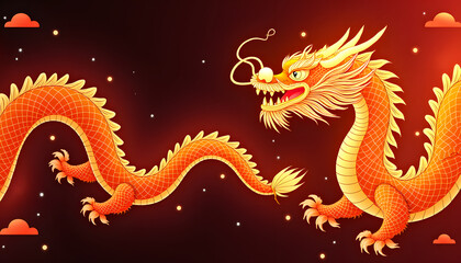 Dynamic Chinese Dragon Patterns with Glowing Fiery Accents