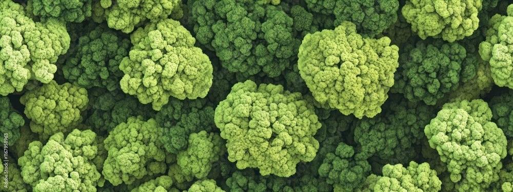 Poster abstract green clusters, resembling a dense forest canopy from above.