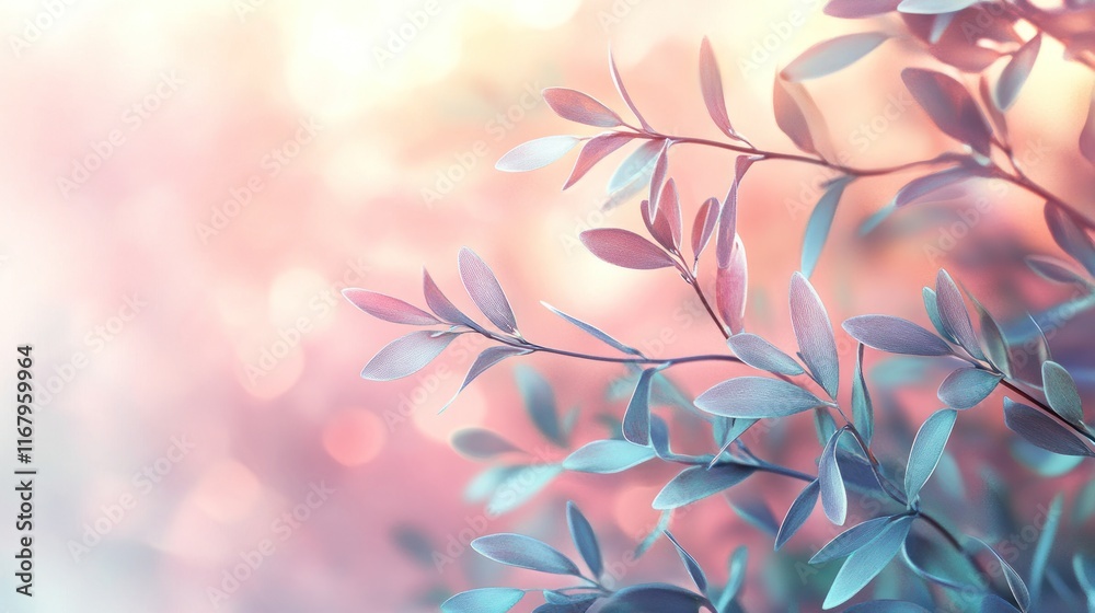 Poster pastel-toned close-up of delicate plant branches with soft bokeh background.
