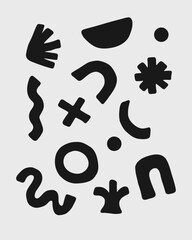 Abstract trendy design collection with cut out organic shapes. Black white vector illustrations