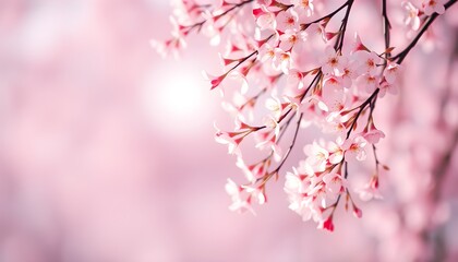 A serene cherry blossom background featuring delicate pink petals cascading gently, set against a soft and dreamy gradient