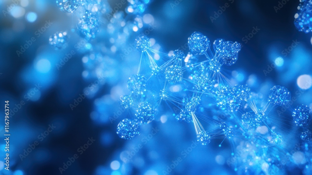 Aufkleber abstract blue network structure, glowing nodes and connections.