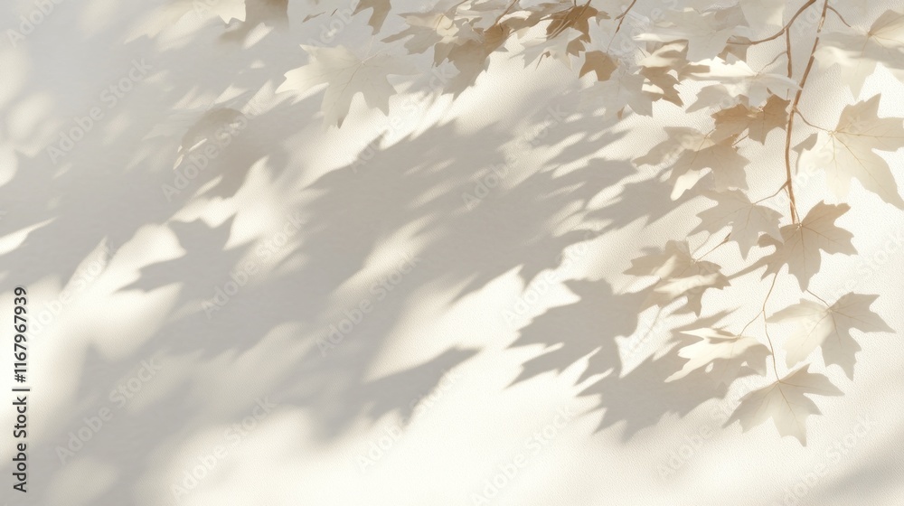 Poster soft light casts delicate leaf shadows on a light background.