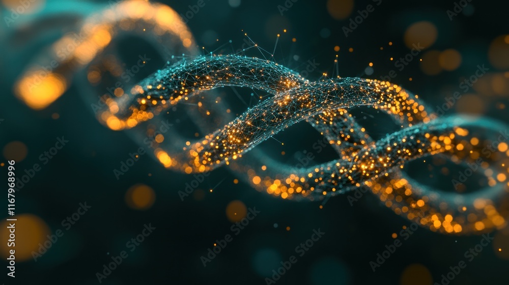 Poster Abstract glowing DNA helix structure, microscopic view of genetic code.