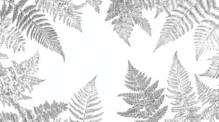 21.2. A detailed vector illustration featuring a set of fern leaves in fine line art, drawn with a focus on the intricate network of veins and the graceful shapes of the fronds. The ferns are