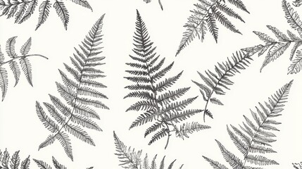 22.3. An elegant line art illustration of fern leaves, each meticulously drawn in black outlines to highlight the natural patterns and textures of the fronds. The fern leaves are isolated on a white