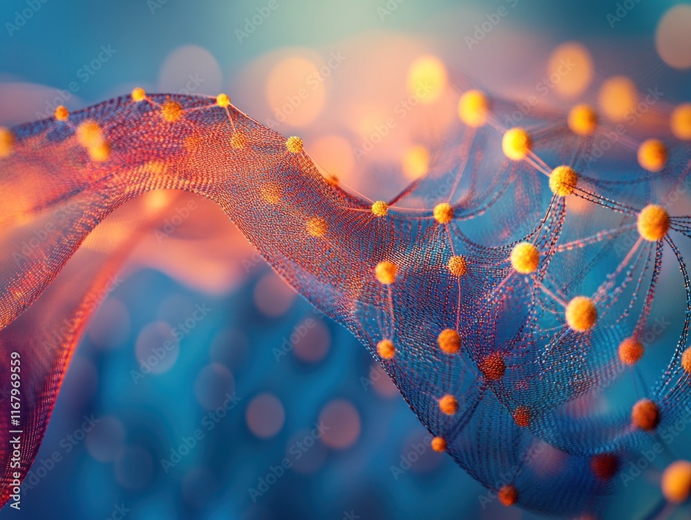 Leinwandbilder Abstract flowing network with glowing nodes and connections.