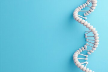 A 3D representation of a DNA double helix against a light blue background, symbolizing genetics, biology, and the molecular structure of life.