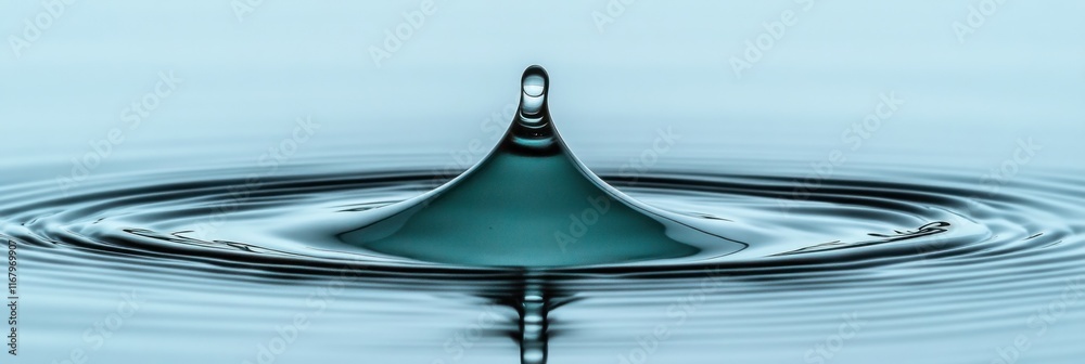 Poster Water droplet impacting surface, creating concentric ripples.